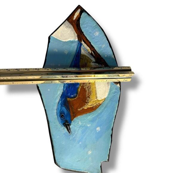 Eastern Bluebird Hand Painted Leather 3D Embossed Art Signed Folk Art Primitive - Picture 10 of 12